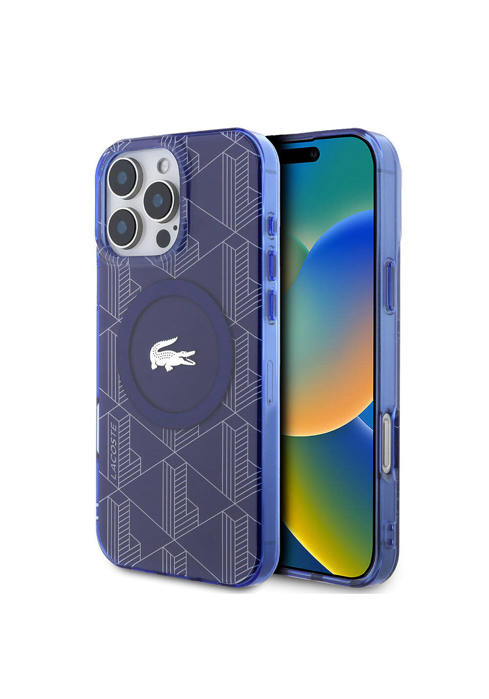 Apple iPhone 16 Pro Kılıf Lacoste Orijinal Lisanslı Manyetik Şarj Uyumlu IML Baskılı Gümüş Timsah Logolu Monogram Kapak
