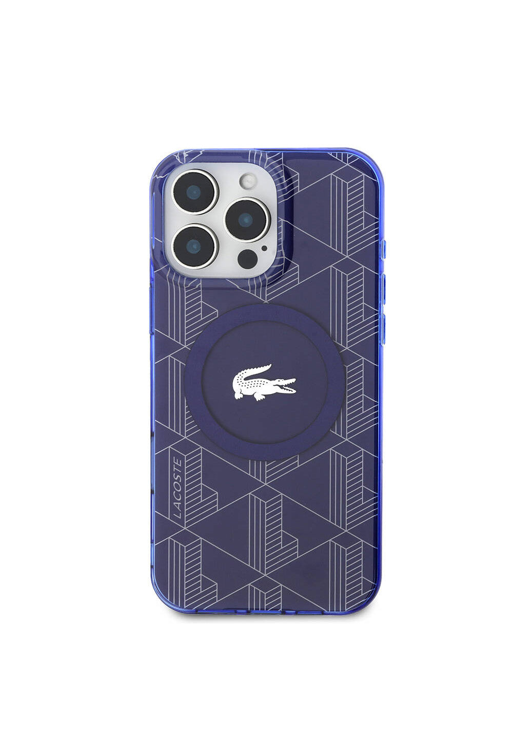 Apple iPhone 16 Pro Kılıf Lacoste Orijinal Lisanslı Manyetik Şarj Uyumlu IML Baskılı Gümüş Timsah Logolu Monogram Kapak