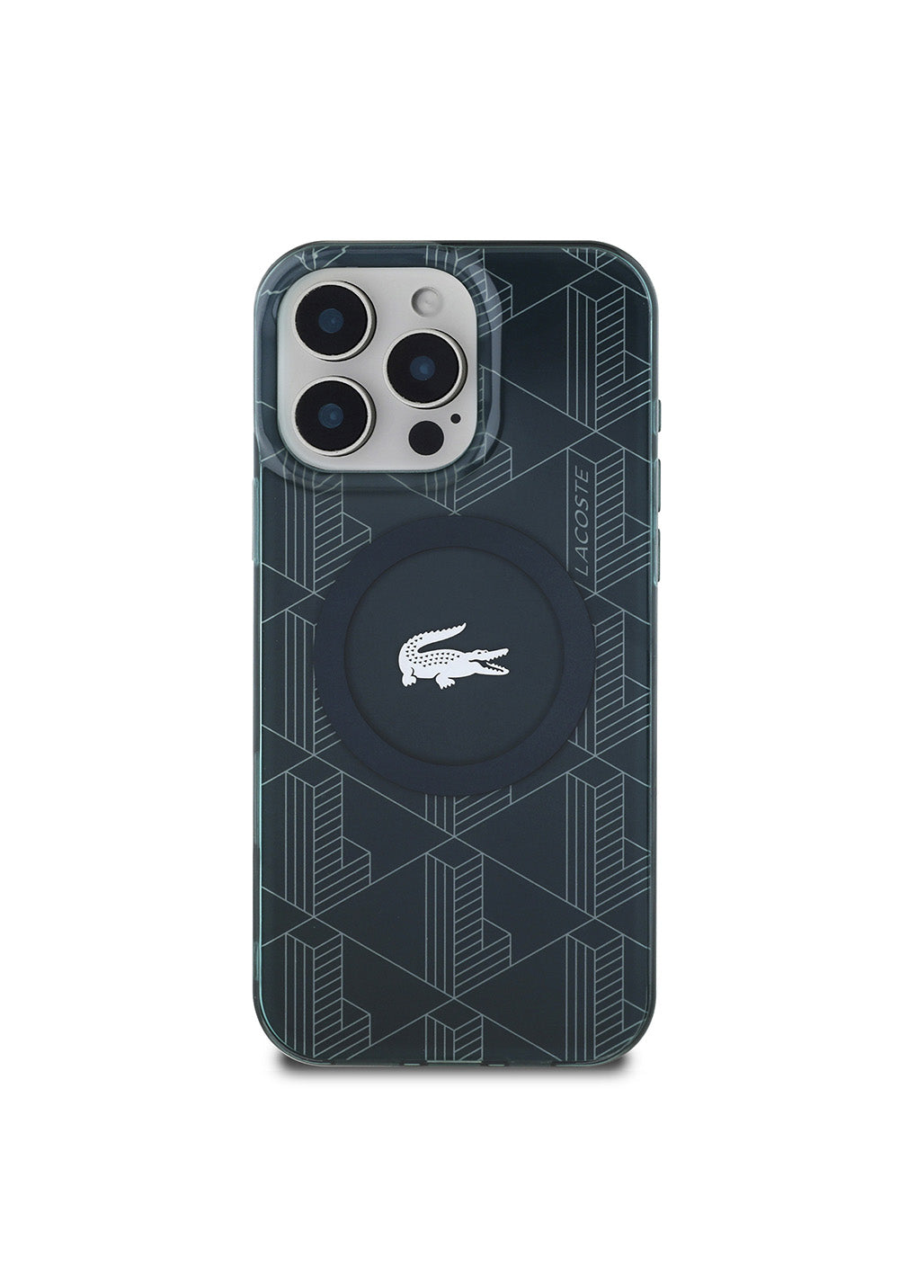 Apple iPhone 16 Pro Kılıf Lacoste Orijinal Lisanslı Manyetik Şarj Uyumlu IML Baskılı Gümüş Timsah Logolu Monogram Kapak