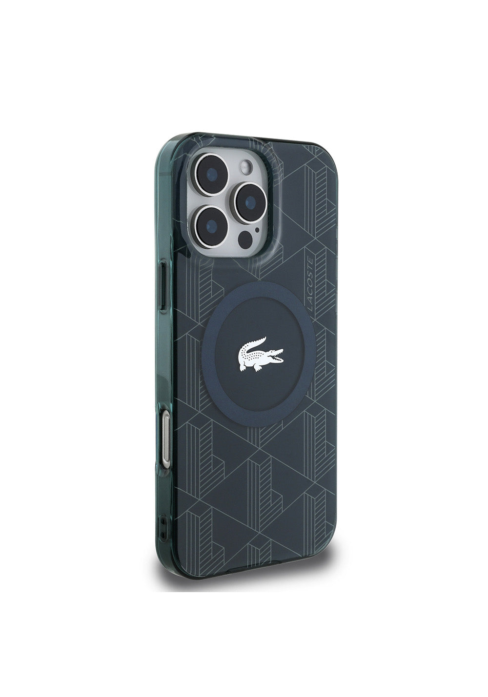 Apple iPhone 16 Pro Kılıf Lacoste Orijinal Lisanslı Manyetik Şarj Uyumlu IML Baskılı Gümüş Timsah Logolu Monogram Kapak