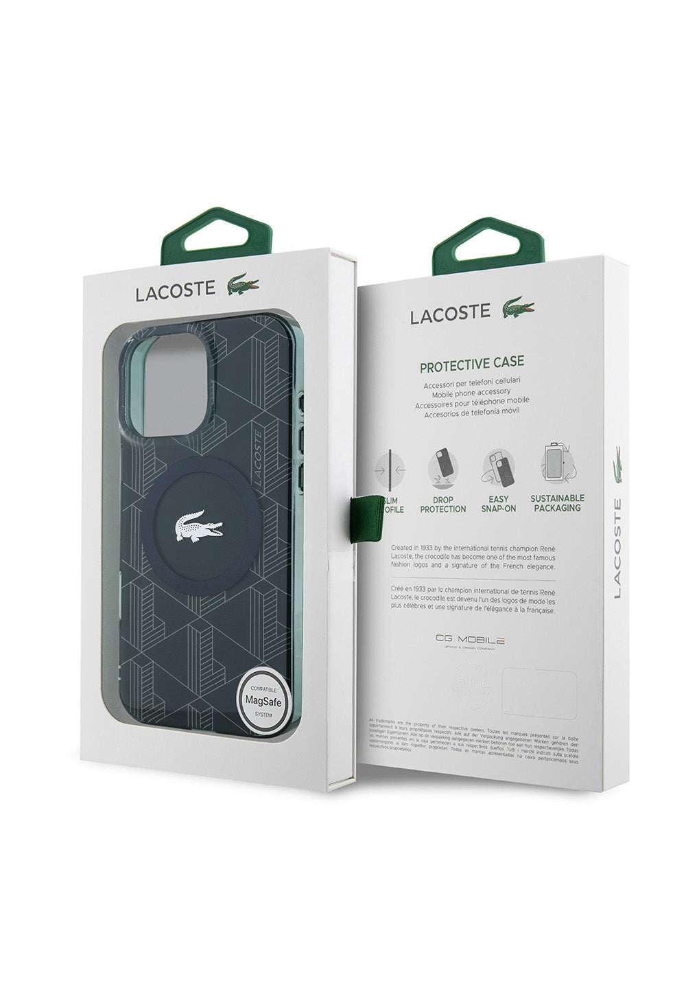 Apple iPhone 16 Pro Kılıf Lacoste Orijinal Lisanslı Manyetik Şarj Uyumlu IML Baskılı Gümüş Timsah Logolu Monogram Kapak