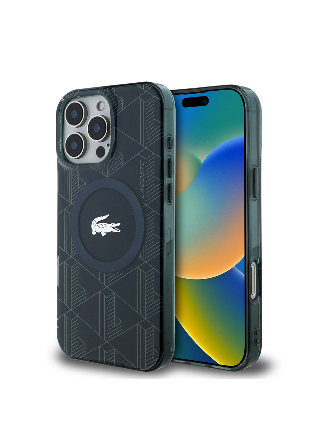 Apple iPhone 16 Pro Max Kılıf Lacoste Orijinal Lisanslı Manyetik Şarj Uyumlu IML Baskılı Gümüş Timsah Logolu Monogram Kapak