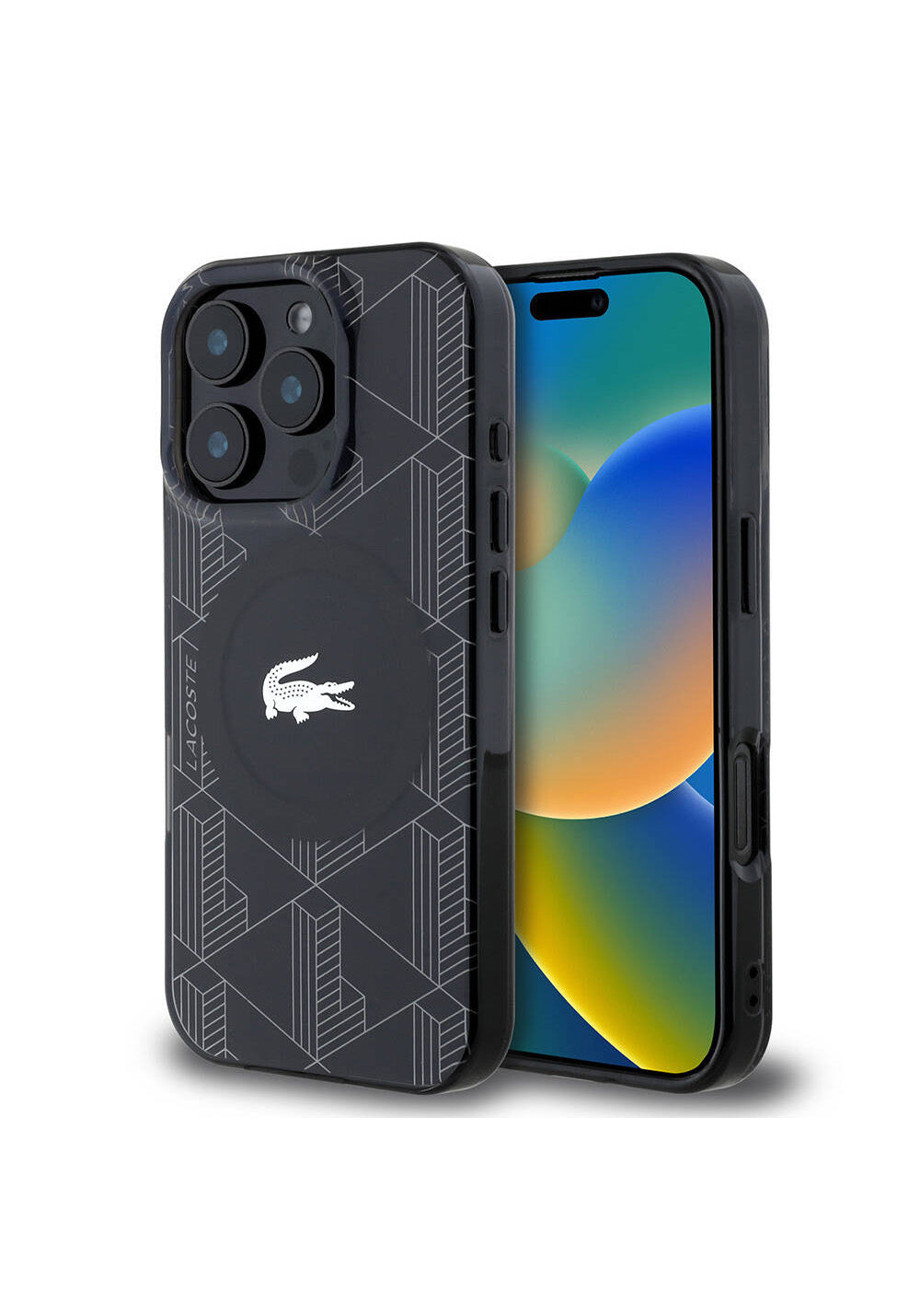 Apple iPhone 16 Pro Max Kılıf Lacoste Orijinal Lisanslı Manyetik Şarj Uyumlu IML Baskılı Gümüş Timsah Logolu Monogram Kapak
