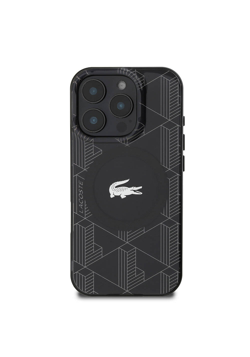 Apple iPhone 16 Pro Max Kılıf Lacoste Orijinal Lisanslı Manyetik Şarj Uyumlu IML Baskılı Gümüş Timsah Logolu Monogram Kapak