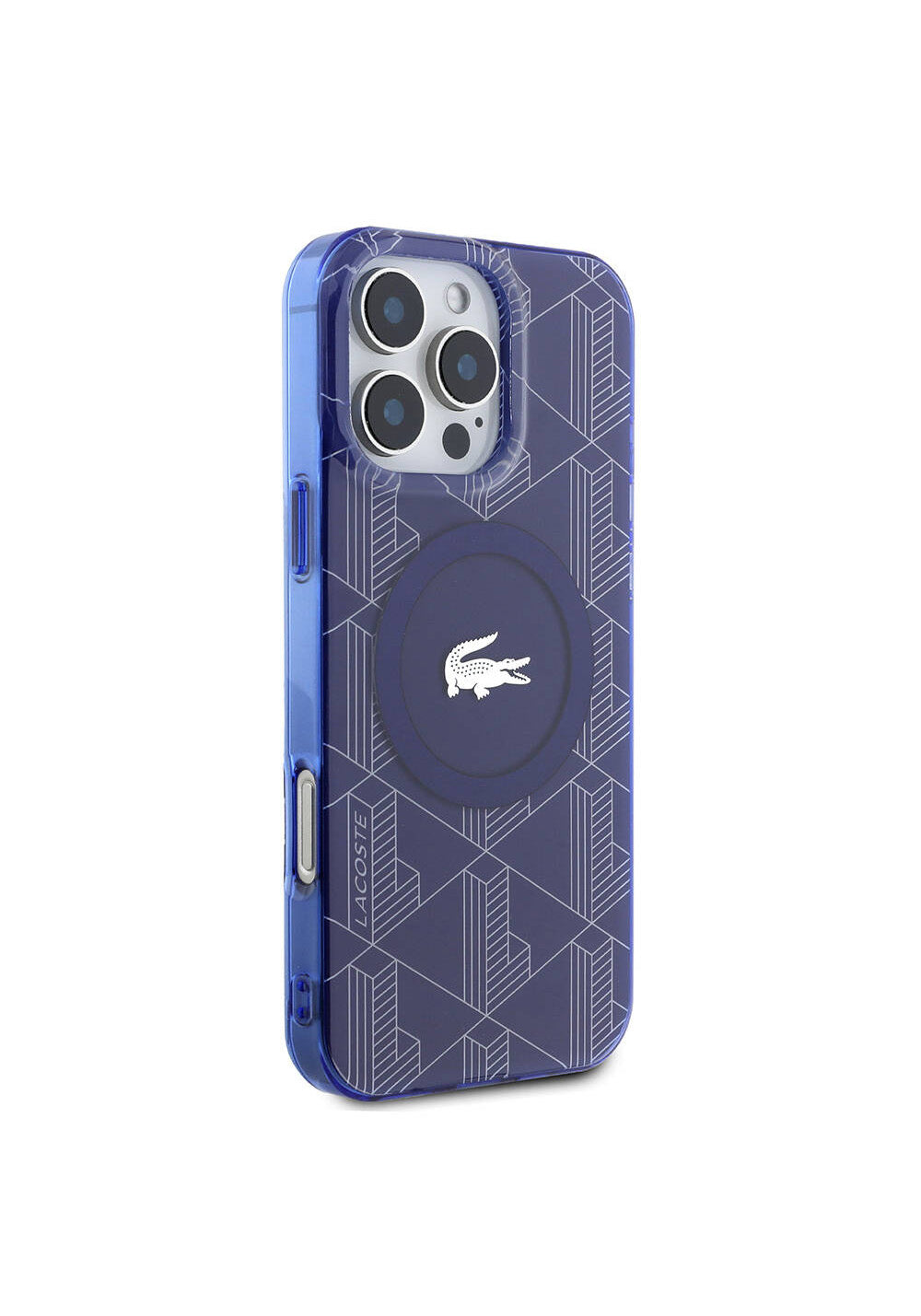 Apple iPhone 16 Pro Max Kılıf Lacoste Orijinal Lisanslı Manyetik Şarj Uyumlu IML Baskılı Gümüş Timsah Logolu Monogram Kapak