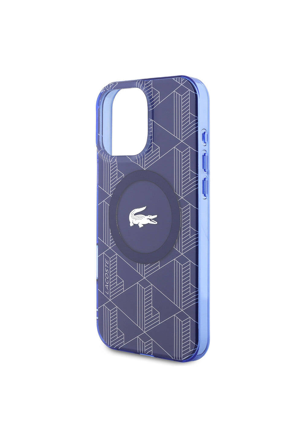 Apple iPhone 16 Pro Max Kılıf Lacoste Orijinal Lisanslı Manyetik Şarj Uyumlu IML Baskılı Gümüş Timsah Logolu Monogram Kapak
