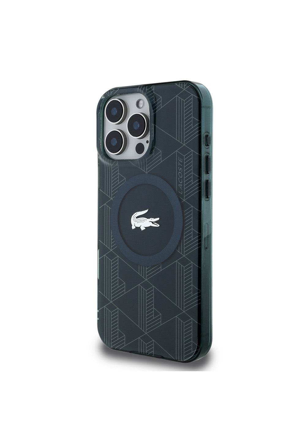Apple iPhone 16 Pro Max Kılıf Lacoste Orijinal Lisanslı Manyetik Şarj Uyumlu IML Baskılı Gümüş Timsah Logolu Monogram Kapak