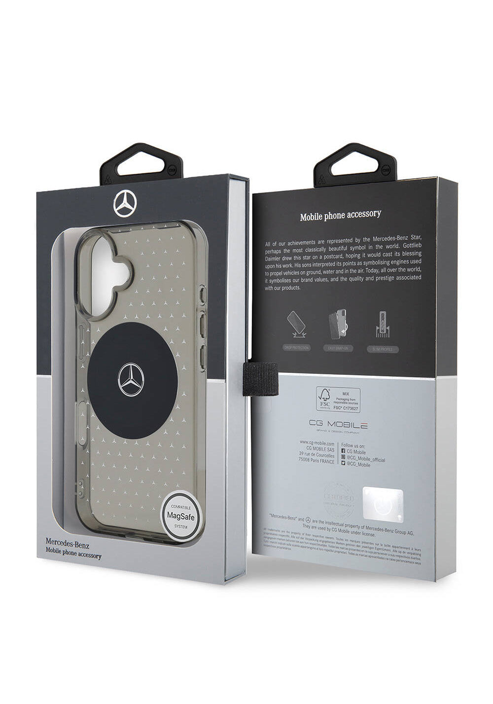 Apple iPhone 16 Kılıf Mercedes Benz Orijinal Lisanslı Manyetik Şarj Uyumlu Yıldız Desenli Transparan Kapak