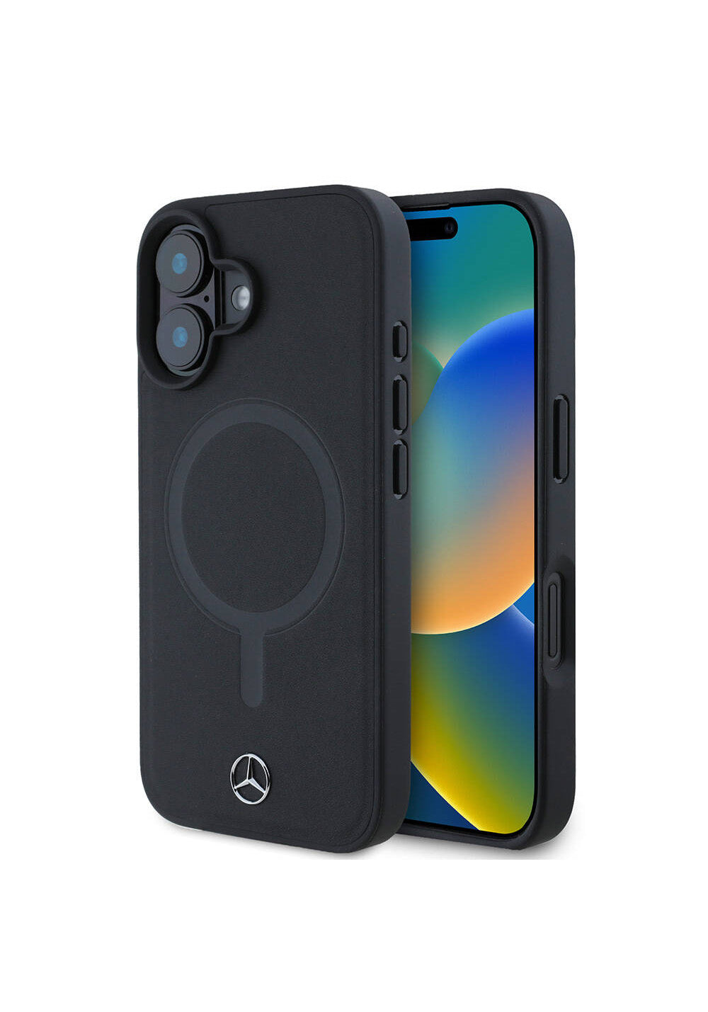 Apple iPhone 16 Kılıf Mercedes Benz Orijinal Lisanslı Manyetik Şarj Uyumlu Metal Yıldız Logolu Sade Pürüzsüz Deri Kapak