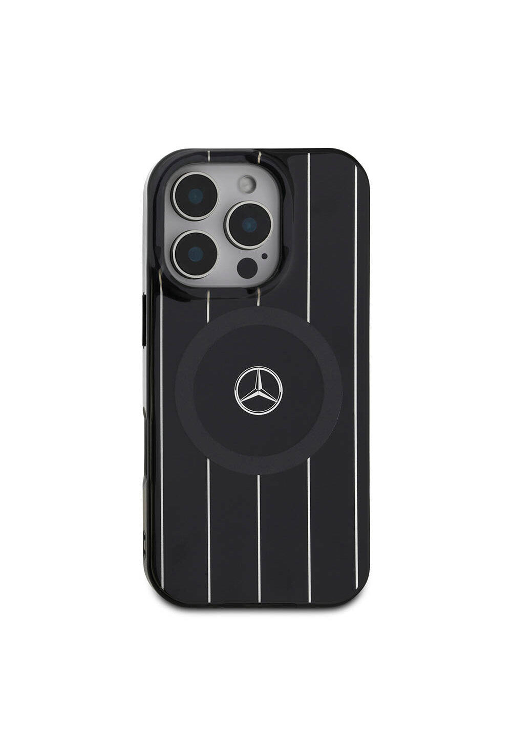 Apple iPhone 16 Pro Kılıf Mercedes Benz Orijinal Lisanslı Manyetik Şarj Uyumlu Çift Katmanlı Paralel Çizgi Desenli Kapak