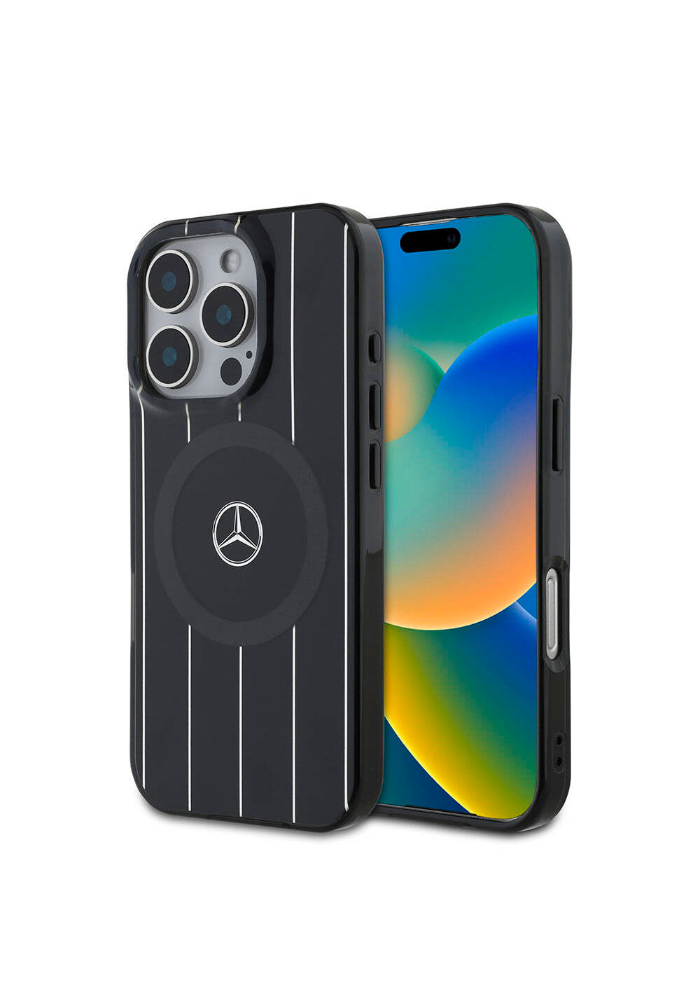 Apple iPhone 16 Pro Max Kılıf Mercedes Benz Orijinal Lisanslı Manyetik Şarj Uyumlu Çift Katmanlı Paralel Çizgi Desenli Kapak