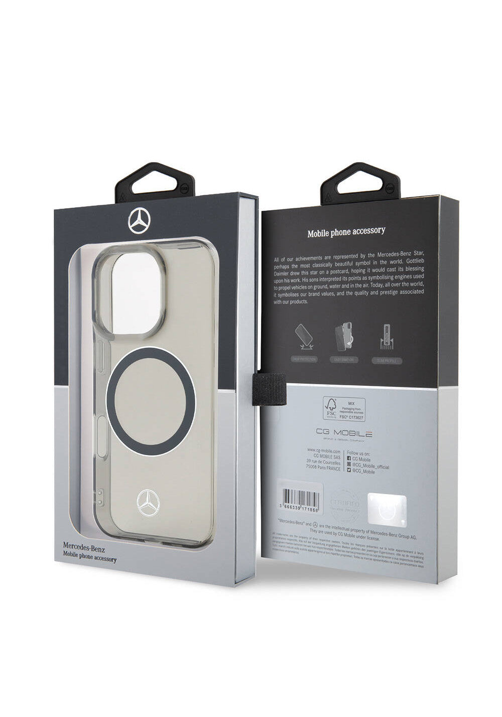 Apple iPhone 16 Pro Max Kılıf Mercedes Benz Orijinal Lisanslı Manyetik Şarj Uyumlu Saydam Yüzey Silver Ring Kapak