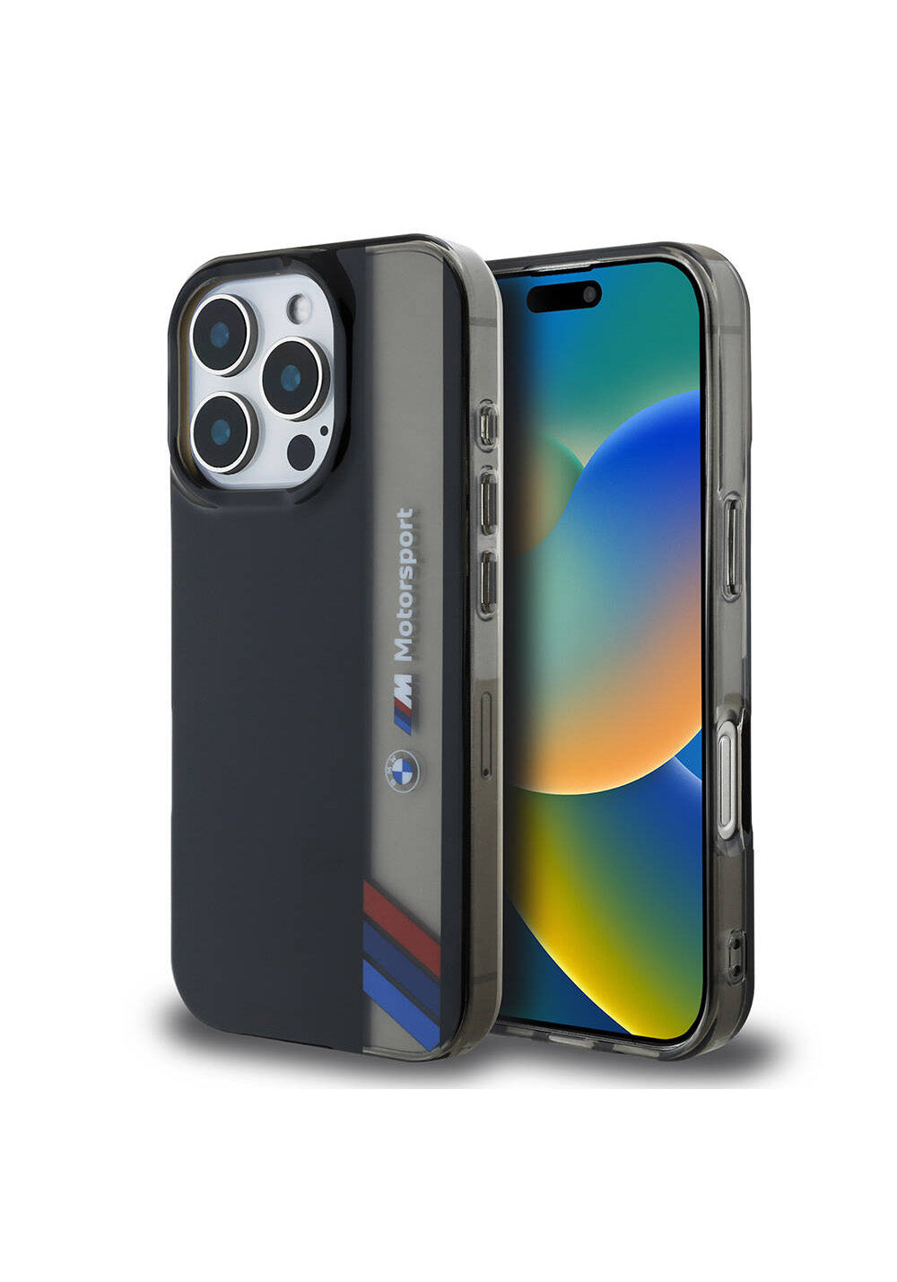 Apple iPhone 16 Pro Max Kılıf BMW Orijinal Lisanslı M Logolu Üç Renk Çizgili Motorsport Vertical Stripe Kapak