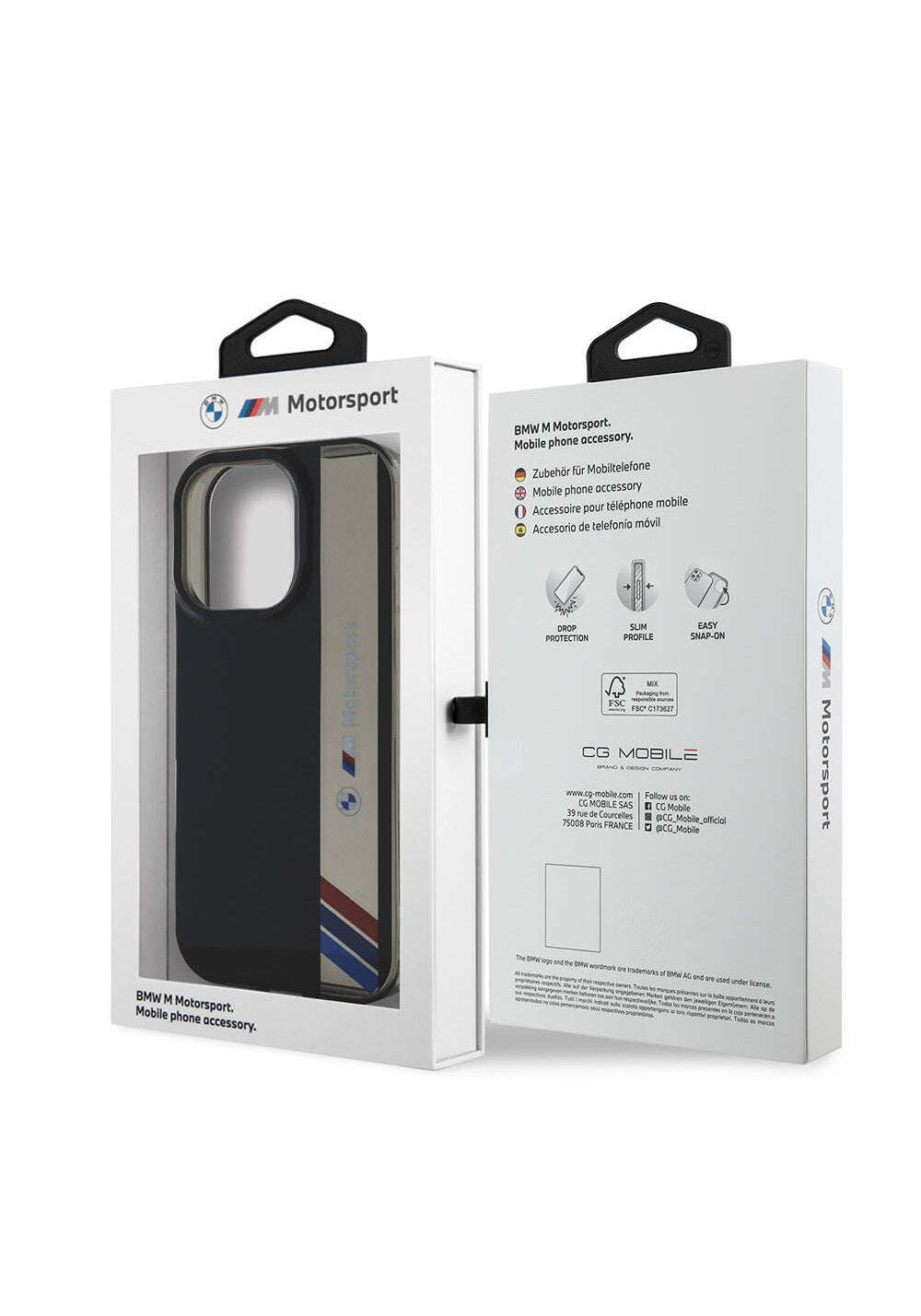 Apple iPhone 16 Pro Max Kılıf BMW Orijinal Lisanslı M Logolu Üç Renk Çizgili Motorsport Vertical Stripe Kapak
