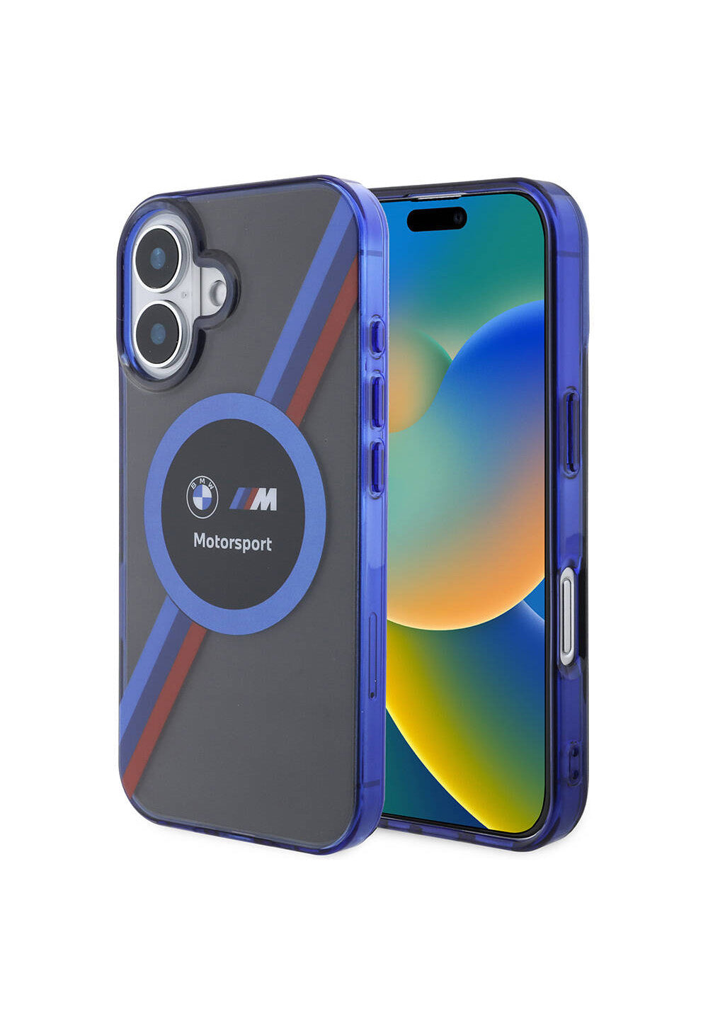 Apple iPhone 16 Kılıf BMW Orijinal Lisanslı M Logolu Üç Renk Çizgili Motorsport Circle Kapak
