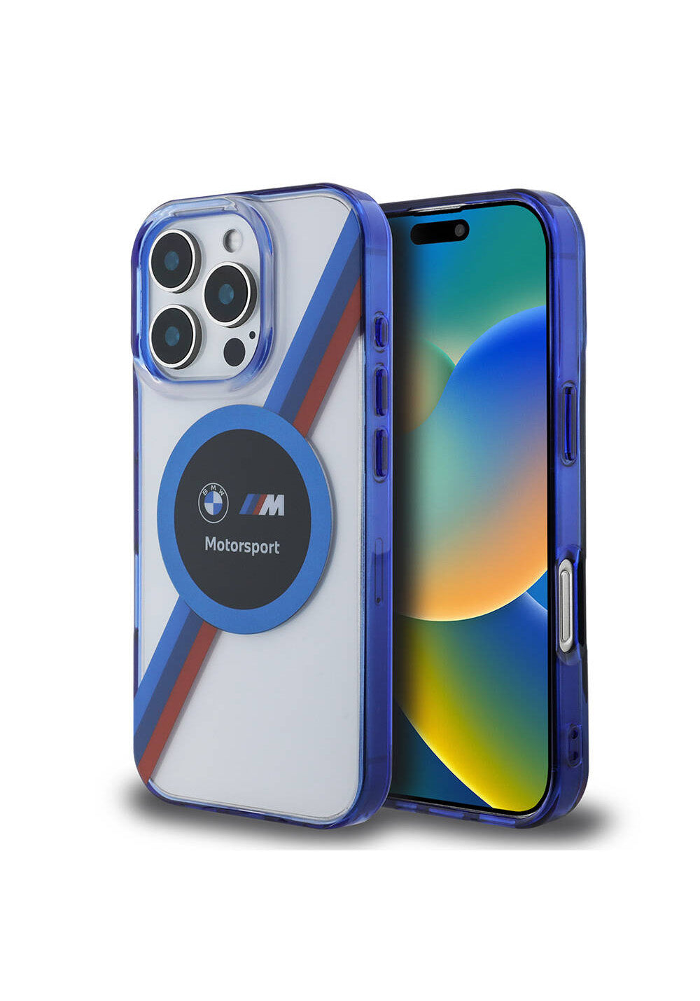 Apple iPhone 16 Pro Max Kılıf BMW Orijinal Lisanslı Manyetik Şarj Uyumlu M Logolu Üç Renk Çizgili Motorsport Circle Kapak