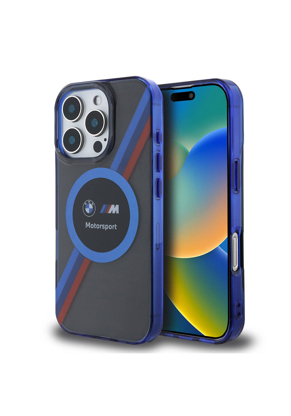 Apple iPhone 16 Pro Max Kılıf BMW Orijinal Lisanslı Manyetik Şarj Uyumlu M Logolu Üç Renk Çizgili Motorsport Circle Kapak