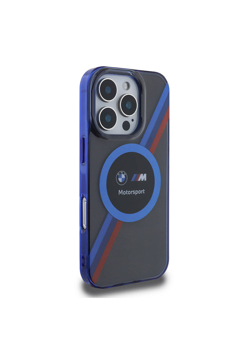 Apple iPhone 16 Pro Max Kılıf BMW Orijinal Lisanslı Manyetik Şarj Uyumlu M Logolu Üç Renk Çizgili Motorsport Circle Kapak