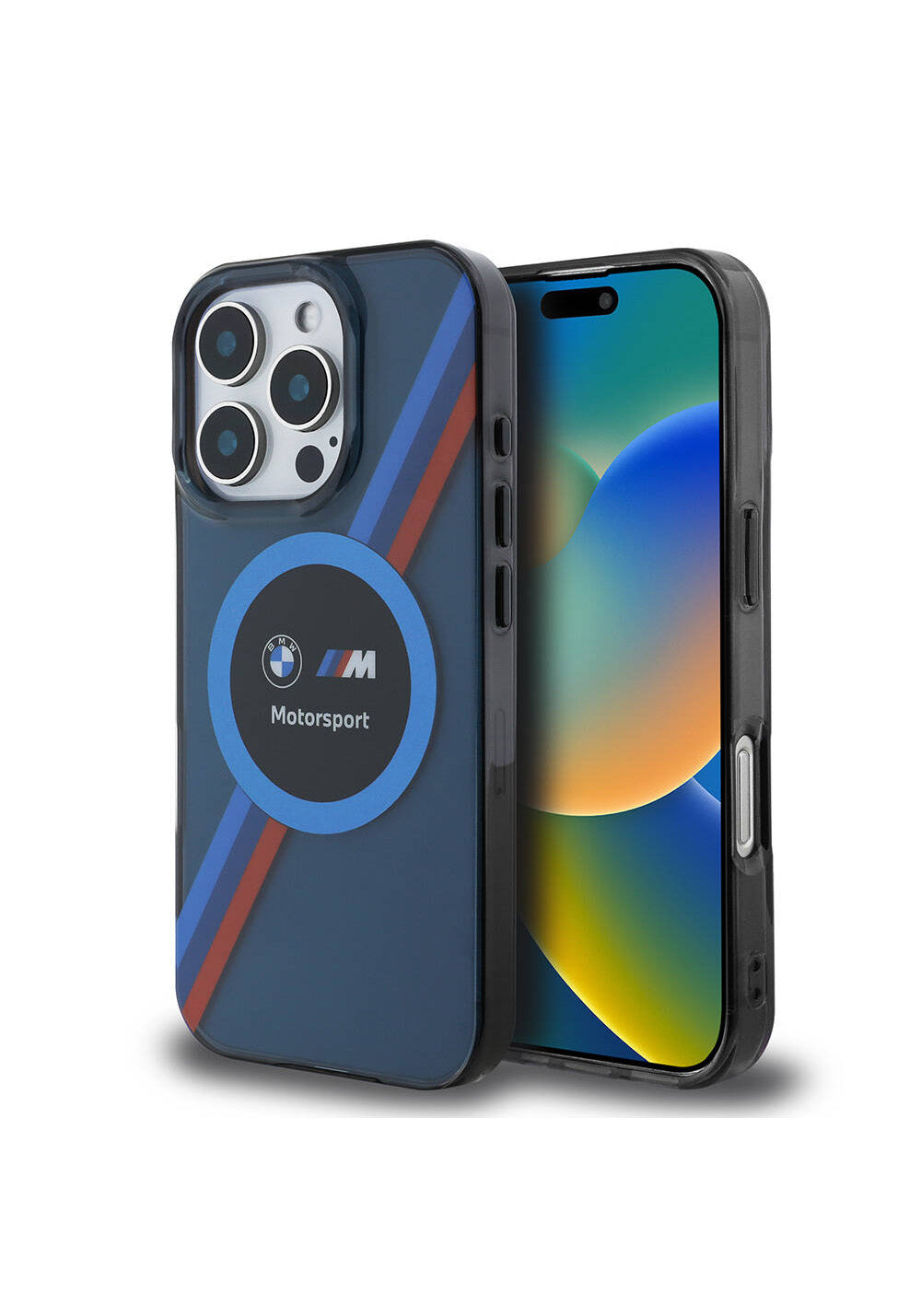 Apple iPhone 16 Pro Max Kılıf BMW Orijinal Lisanslı Manyetik Şarj Uyumlu M Logolu Üç Renk Çizgili Motorsport Circle Kapak