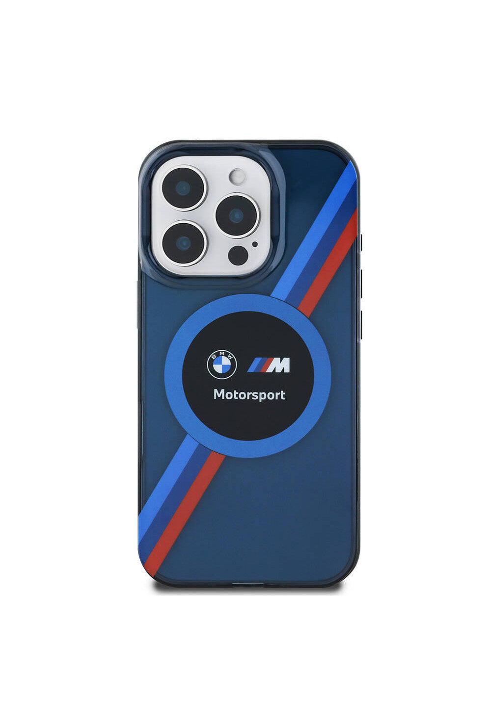 Apple iPhone 16 Pro Max Kılıf BMW Orijinal Lisanslı Manyetik Şarj Uyumlu M Logolu Üç Renk Çizgili Motorsport Circle Kapak