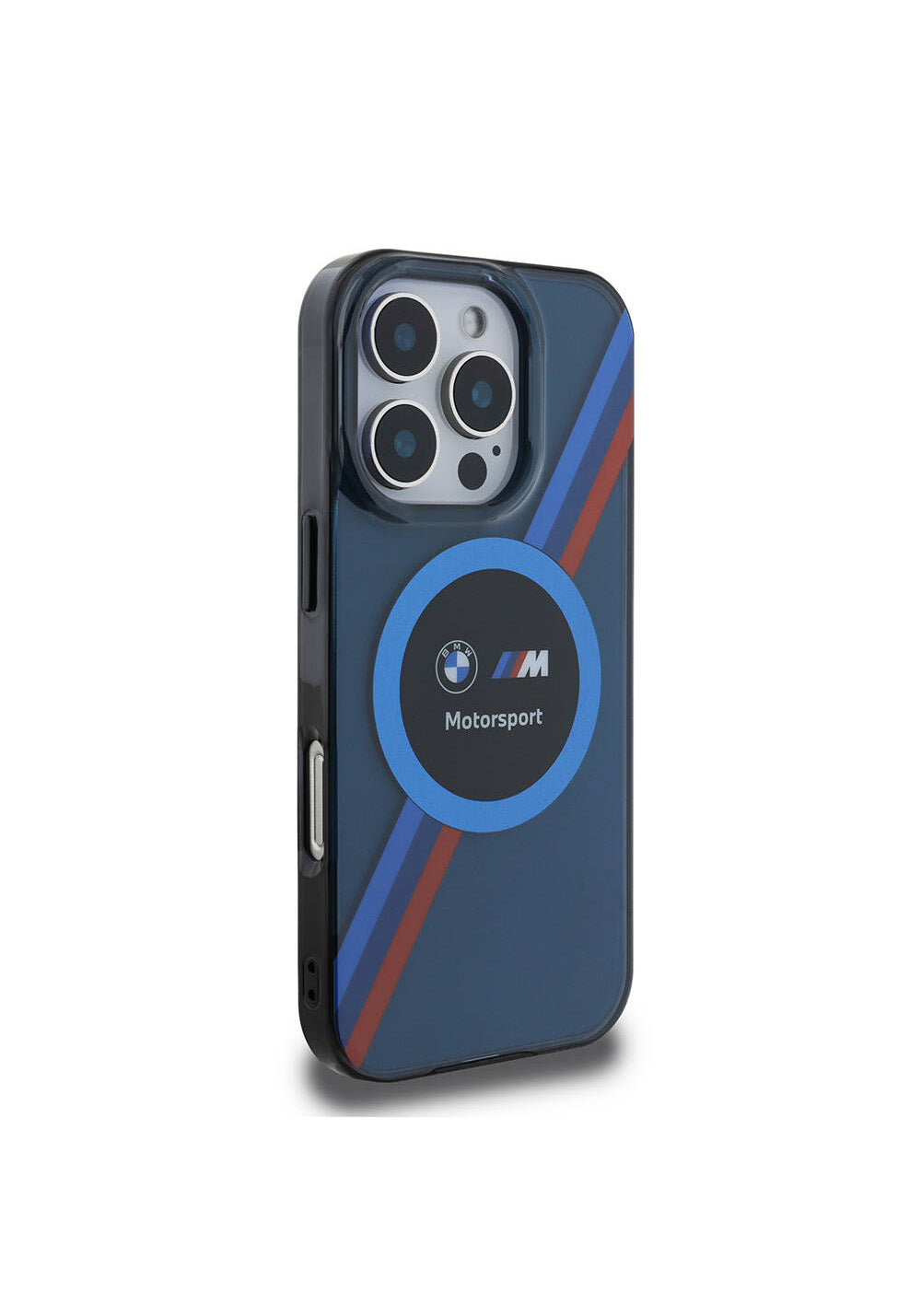Apple iPhone 16 Pro Max Kılıf BMW Orijinal Lisanslı Manyetik Şarj Uyumlu M Logolu Üç Renk Çizgili Motorsport Circle Kapak