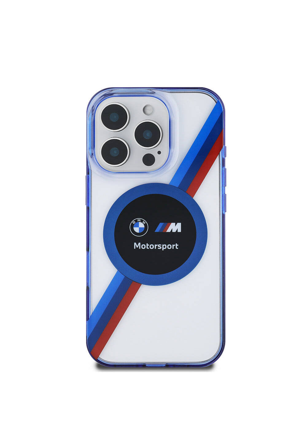 Apple iPhone 16 Pro Max Kılıf BMW Orijinal Lisanslı Manyetik Şarj Uyumlu M Logolu Üç Renk Çizgili Motorsport Circle Kapak