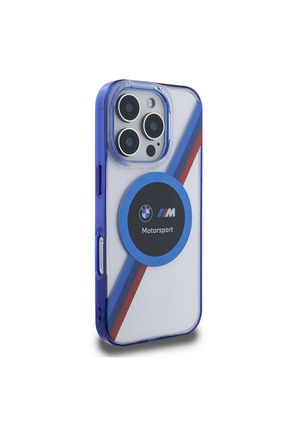 Apple iPhone 16 Pro Max Kılıf BMW Orijinal Lisanslı Manyetik Şarj Uyumlu M Logolu Üç Renk Çizgili Motorsport Circle Kapak