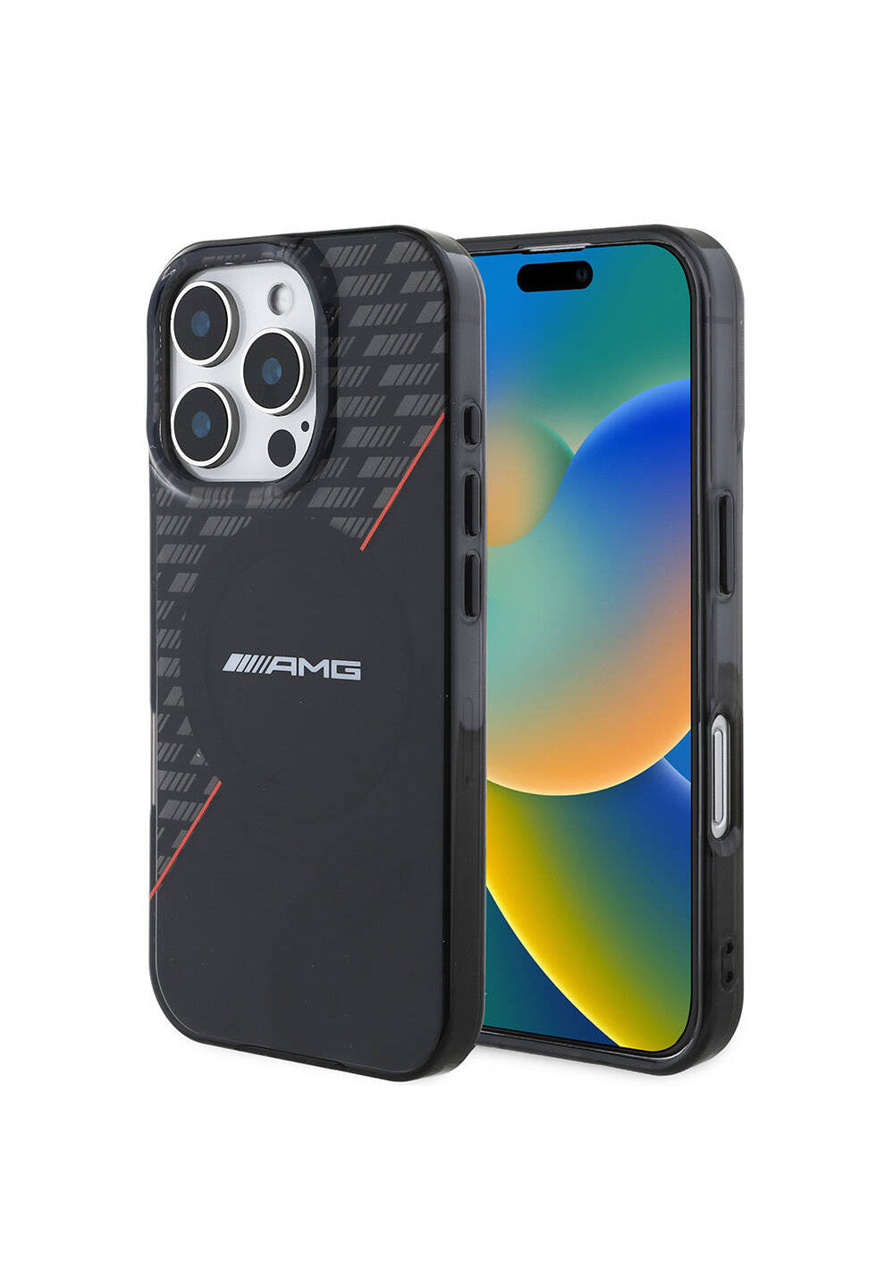 Apple iPhone 16 Pro Max Kılıf AMG Orijinal Lisanslı Manyetik Şarj Uyumlu Çift Katmanlı Kırmızı Çapraz Çizgili Kapak