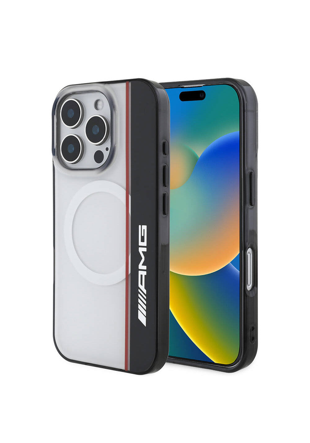 Apple iPhone 16 Pro Kılıf AMG Orijinal Lisanslı Manyetik Şarj Uyumlu IML Baskı Logolu Çift Katmanlı Bow Lines Kapak