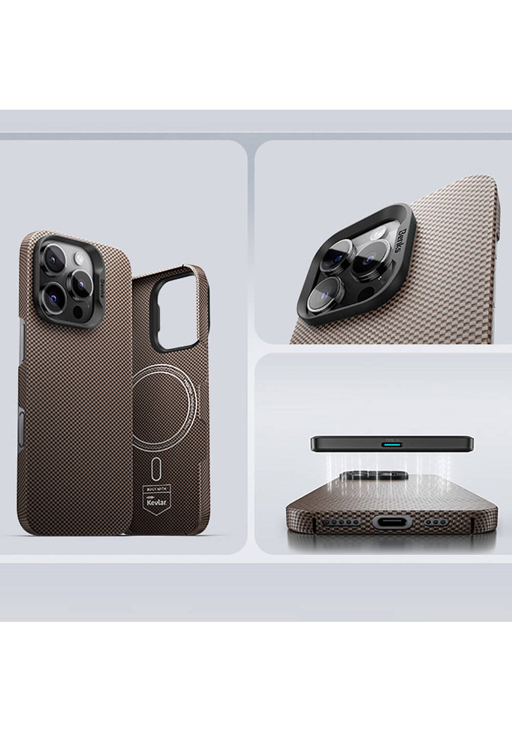 Apple iPhone 16 Pro Max Kılıf Manyetik Şarj Uyumlu Benks ArmorTint Serisi ArmorAir Kevlar Karbon Kapak