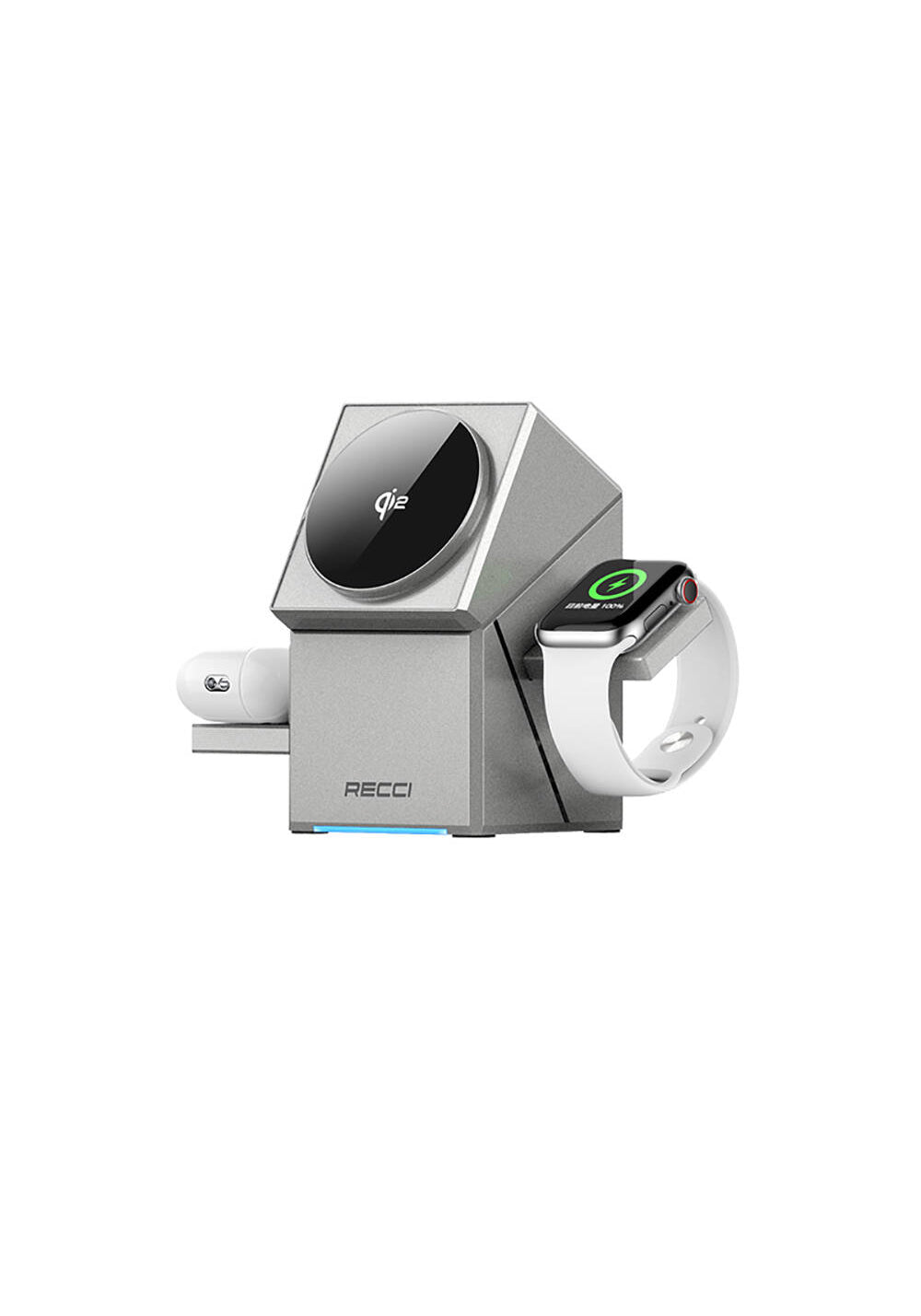Recci RCW-47 Geometry Serisi Qi2 Şarj Teknolojili Rubik Küp Ambiyans Işıklı Telefon&Akıllı Saat&Kulaklık 15W 3in1 Kablosuz Şarj Standı