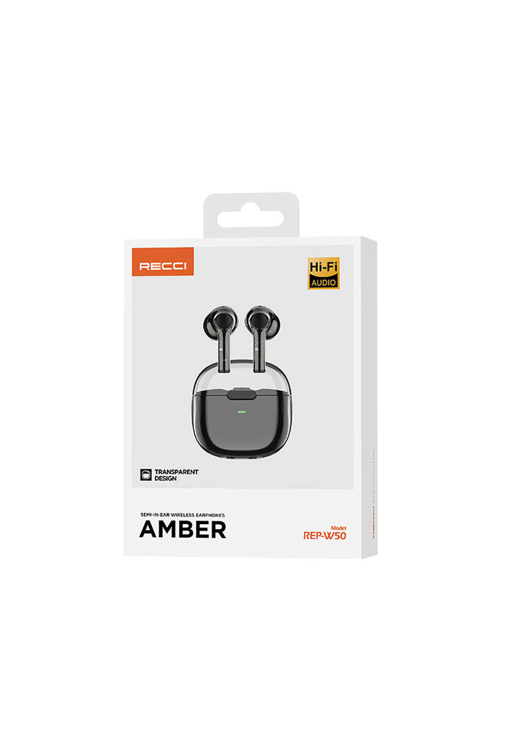 Recci REP-W50 Şeffaf Tasarım Hi-Fi Ses Kaliteli Bluetooth v5.3 Amber Serisi Kulak İçi Kulaklık