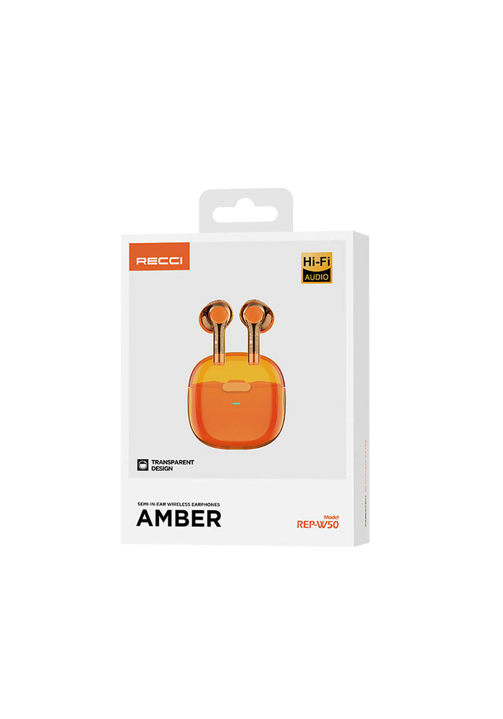 Recci REP-W50 Şeffaf Tasarım Hi-Fi Ses Kaliteli Bluetooth v5.3 Amber Serisi Kulak İçi Kulaklık