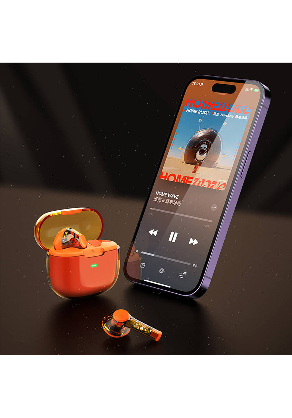 Recci REP-W50 Şeffaf Tasarım Hi-Fi Ses Kaliteli Bluetooth v5.3 Amber Serisi Kulak İçi Kulaklık