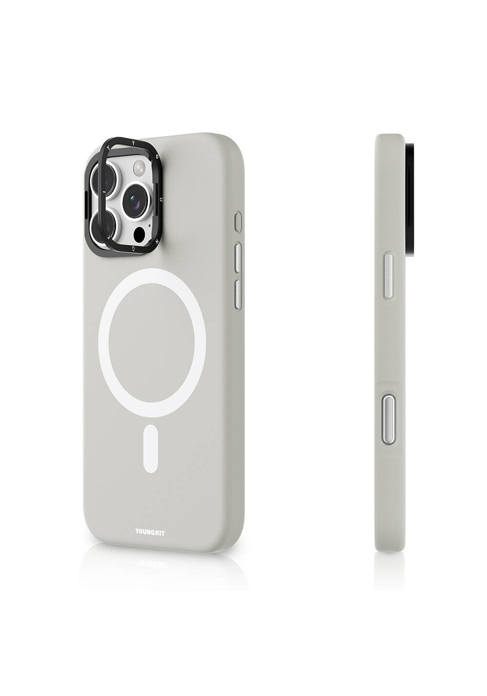 Apple iPhone 16 Pro Kılıf Manyetik Şarj Uyumlu Kamera Standlı Youngkit Bitty Cream Kapak