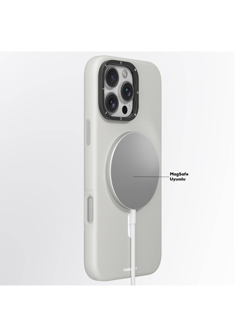 Apple iPhone 16 Pro Kılıf Manyetik Şarj Uyumlu Kamera Standlı Youngkit Bitty Cream Kapak