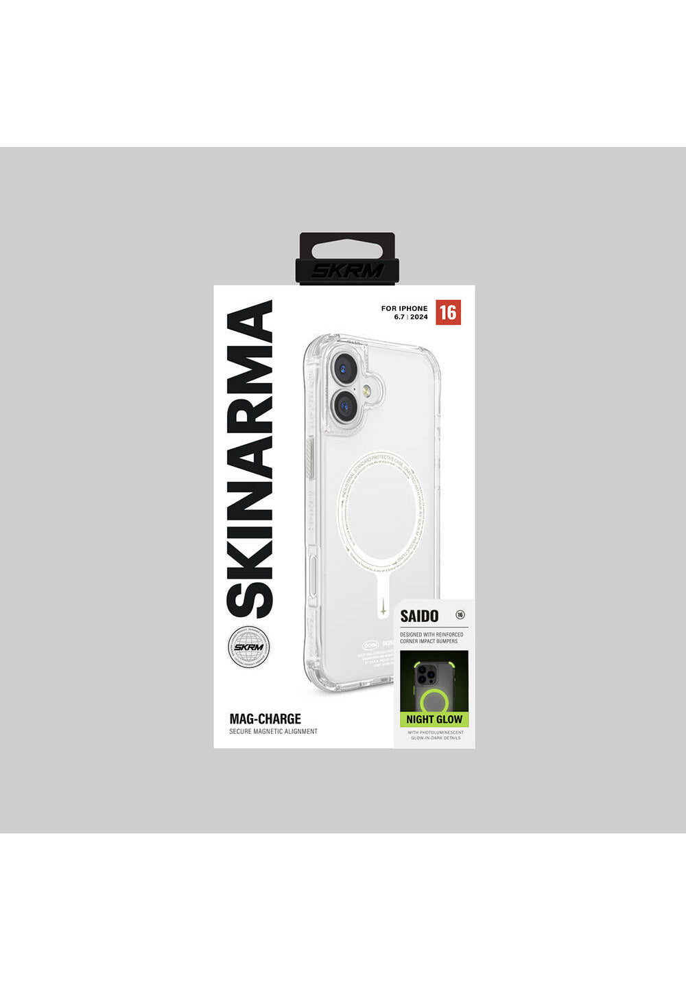 Apple iPhone 16 Plus Kılıf Manyetik Şarj Uyumlu Şeffaf Airbag Tasarımlı Skinarma Saido Nightglow Kapak