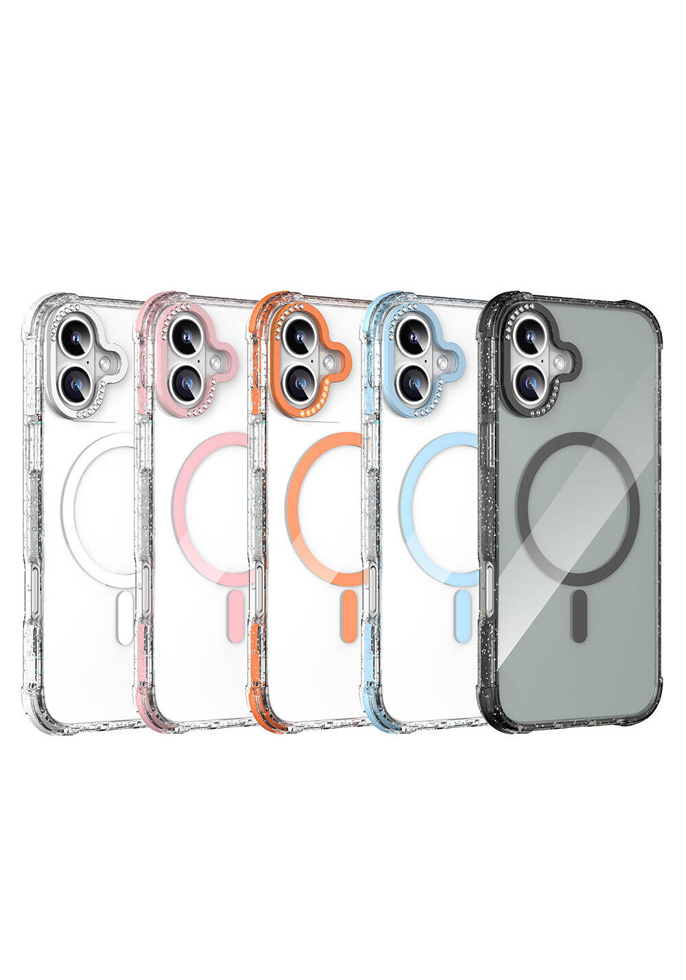Apple iPhone 16 Kılıf Manyetik Şarj Uyumlu Taşlı ve Simli Tasarım Mutural Blink Kapak