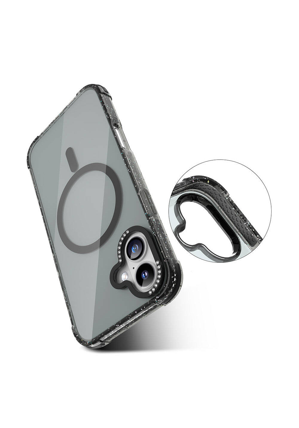 Apple iPhone 16 Kılıf Manyetik Şarj Uyumlu Taşlı ve Simli Tasarım Mutural Blink Kapak