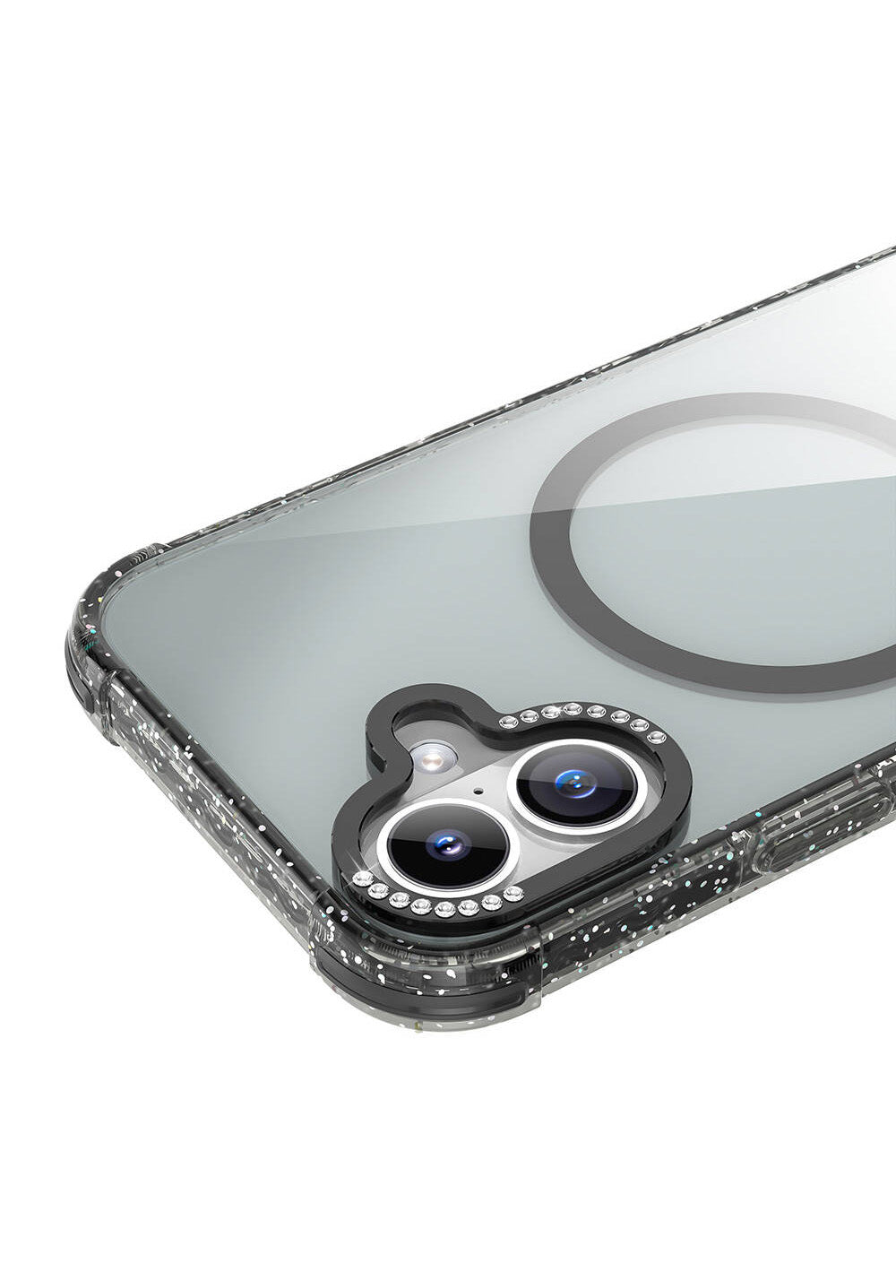Apple iPhone 16 Kılıf Manyetik Şarj Uyumlu Taşlı ve Simli Tasarım Mutural Blink Kapak