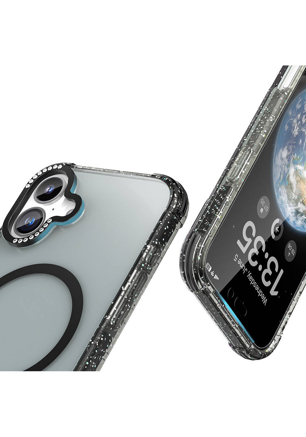 Apple iPhone 16 Kılıf Manyetik Şarj Uyumlu Taşlı ve Simli Tasarım Mutural Blink Kapak