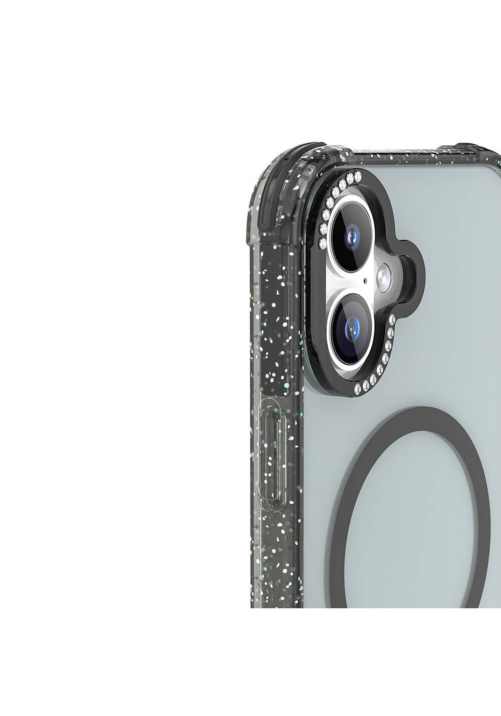 Apple iPhone 16 Kılıf Manyetik Şarj Uyumlu Taşlı ve Simli Tasarım Mutural Blink Kapak