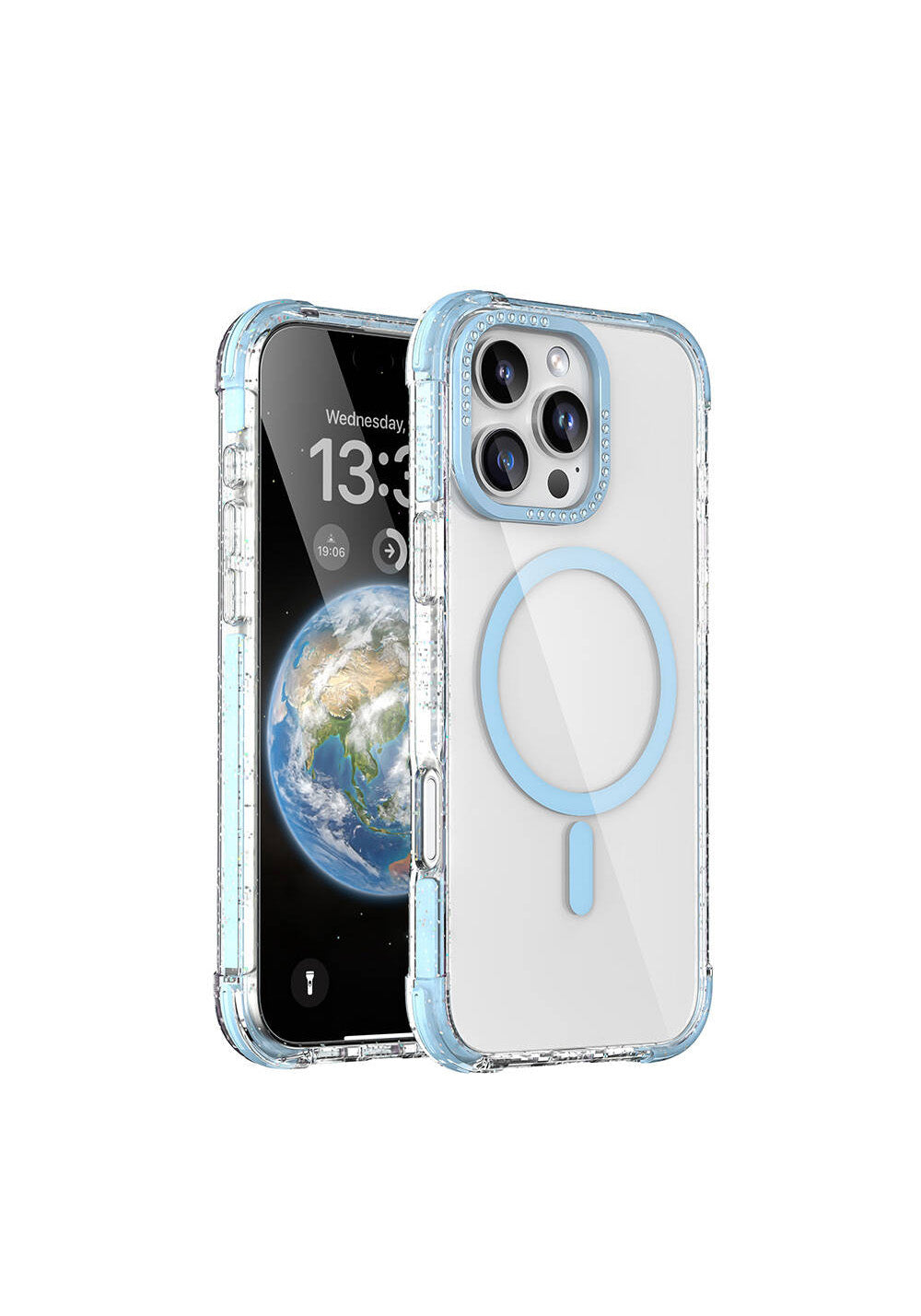 Apple iPhone 16 Pro Kılıf Manyetik Şarj Uyumlu Taşlı ve Simli Tasarım Mutural Blink Kapak