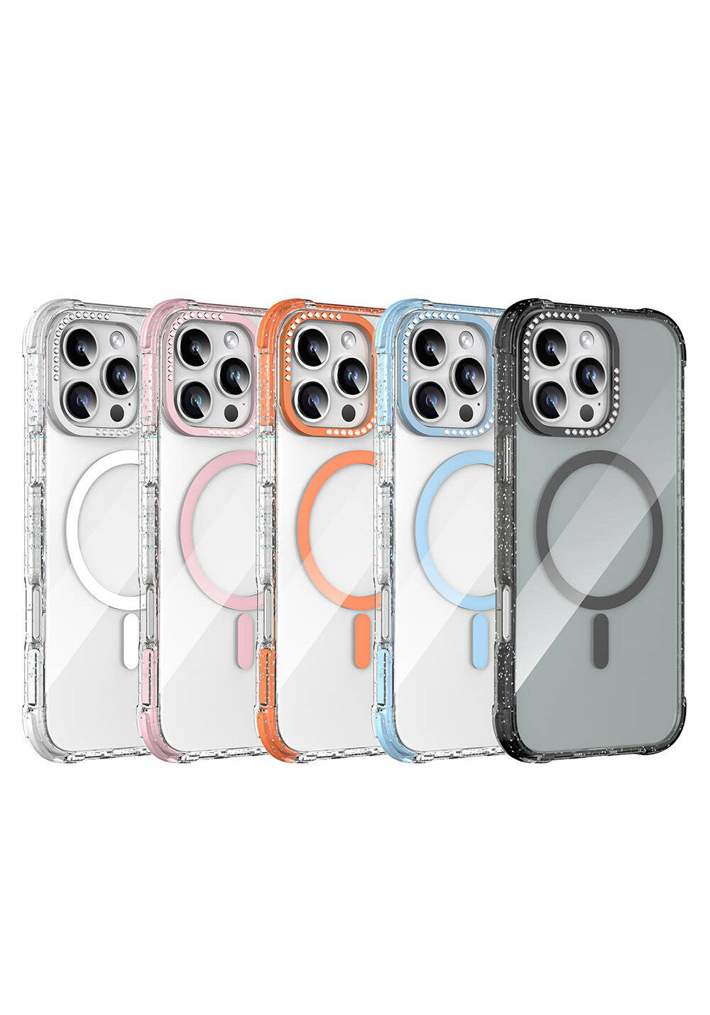 Apple iPhone 16 Pro Kılıf Manyetik Şarj Uyumlu Taşlı ve Simli Tasarım Mutural Blink Kapak
