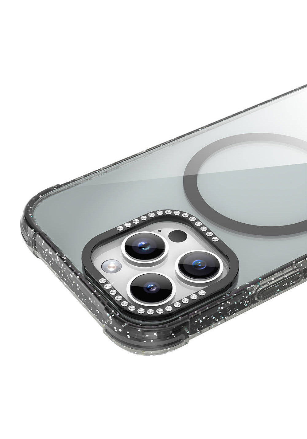 Apple iPhone 16 Pro Kılıf Manyetik Şarj Uyumlu Taşlı ve Simli Tasarım Mutural Blink Kapak