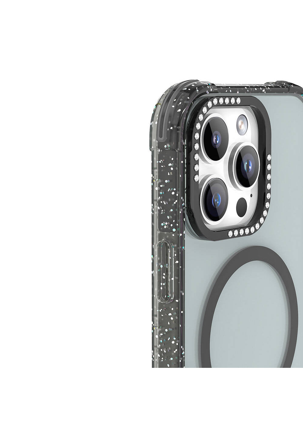 Apple iPhone 16 Pro Max Kılıf Manyetik Şarj Uyumlu Taşlı ve Simli Tasarım Mutural Blink Kapak