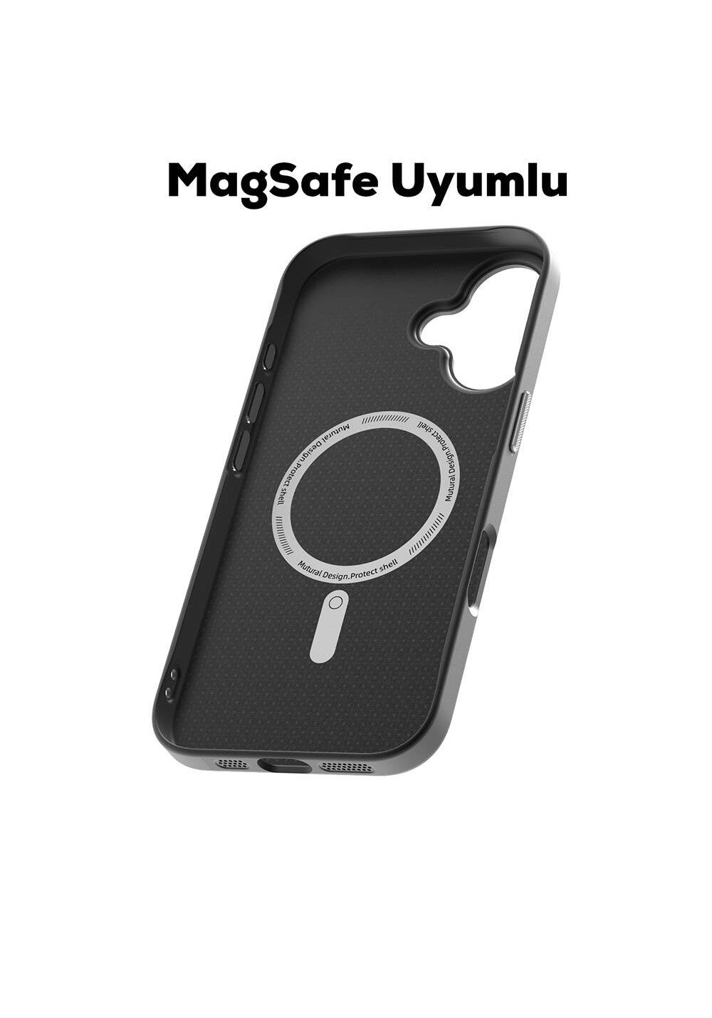 Apple iPhone 16 Kılıf Manyetik Şarj Uyumlu Karbon Fiber Desenli Mutural Montage Kapak