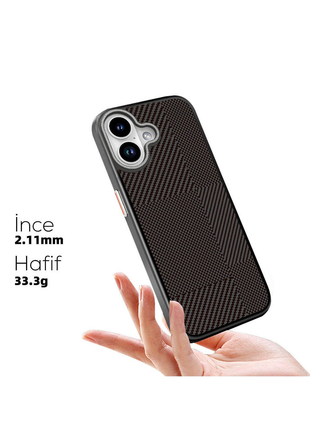 Apple iPhone 16 Kılıf Manyetik Şarj Uyumlu Karbon Fiber Desenli Mutural Montage Kapak