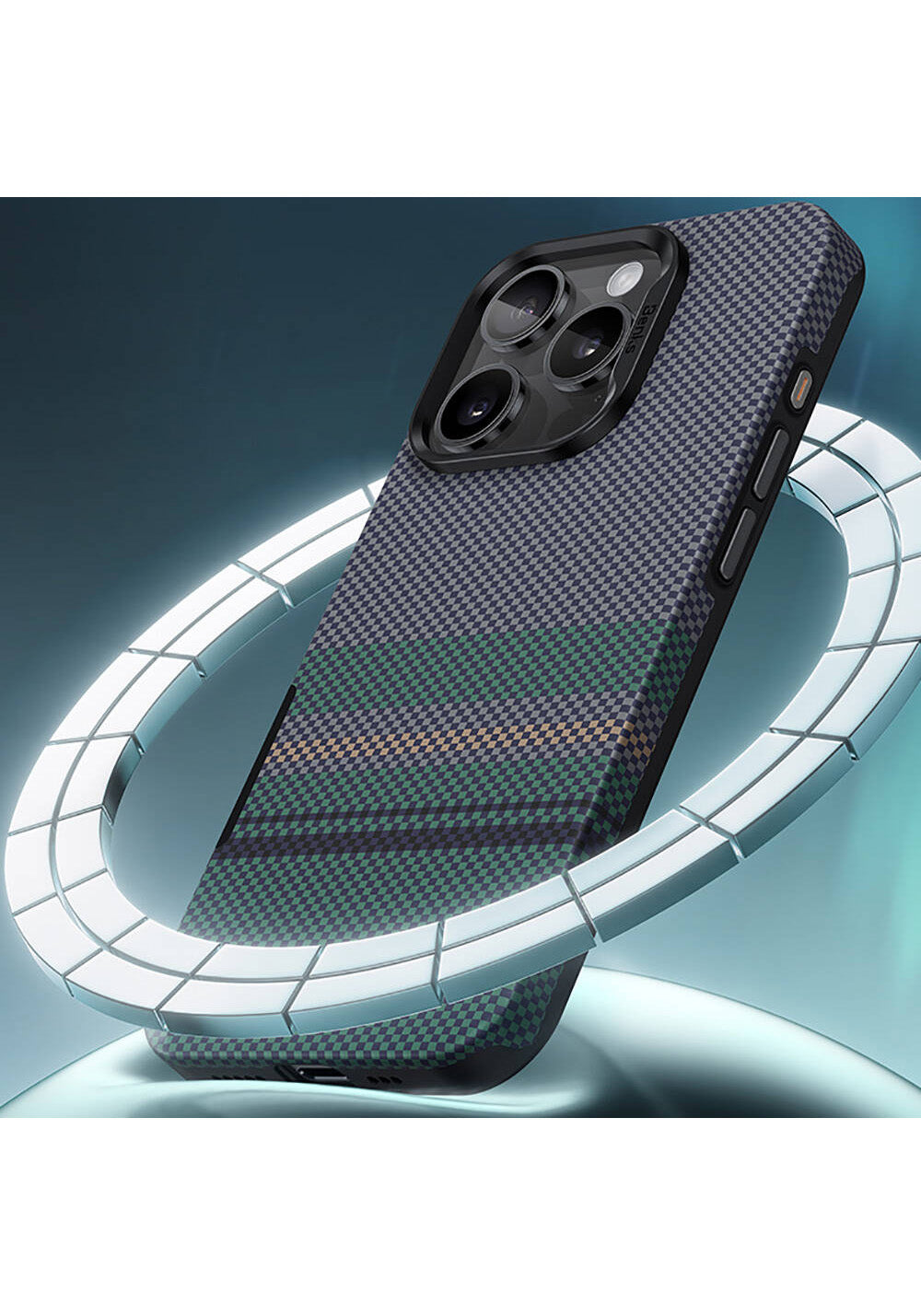 Apple iPhone 16 Pro Kılıf Manyetik Şarj Uyumlu Karbon Fiber Tasarımlı Benks Aurora ArmorPro Kevlar Kapak