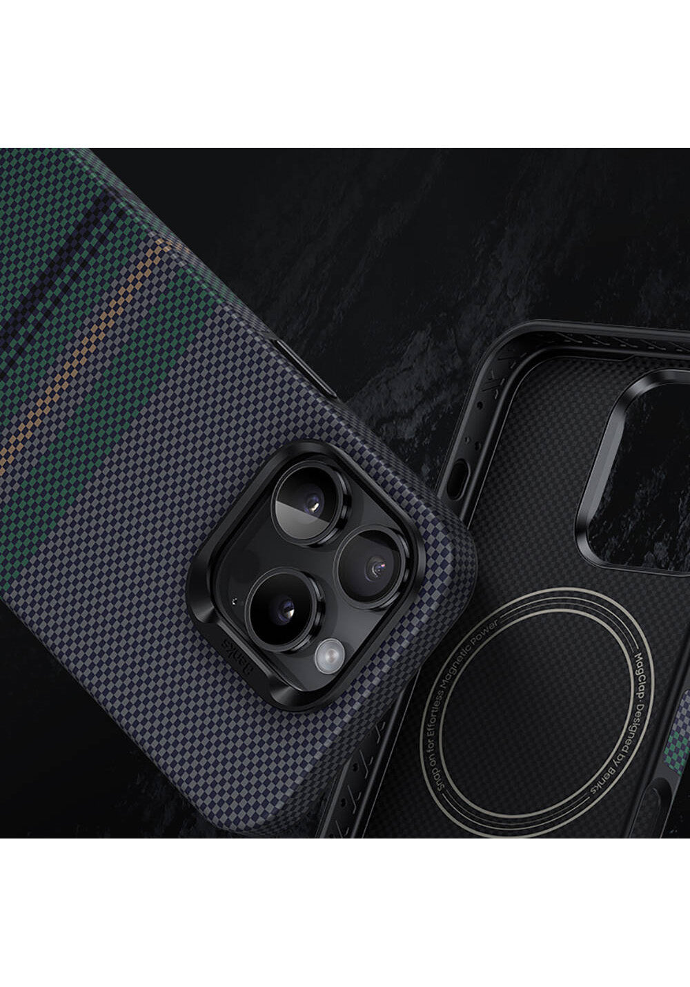 Apple iPhone 16 Pro Max Kılıf Manyetik Şarj Uyumlu Karbon Fiber Tasarımlı Benks Aurora ArmorPro Kevlar Kapak